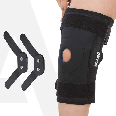 Knee Wrap Hinged With Open Patella, Rigid Biaxial Hinge, Neoprene Layer For Pain Relief,  Braces Walking, Workout And Sports, XXL, Black